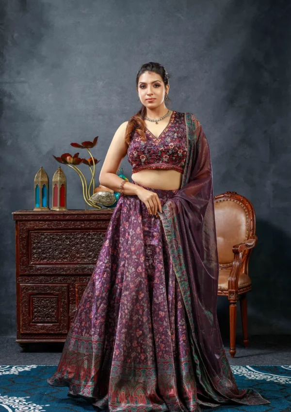 Crop Top Lehenga - Green & Wine Red - Image 6